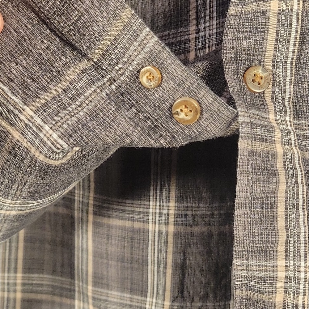 Haggar Men's Big & Tall LT Plaid Woven Cotton/Poly Button-Down Shirt Gray/White - Picture 6 of 14
